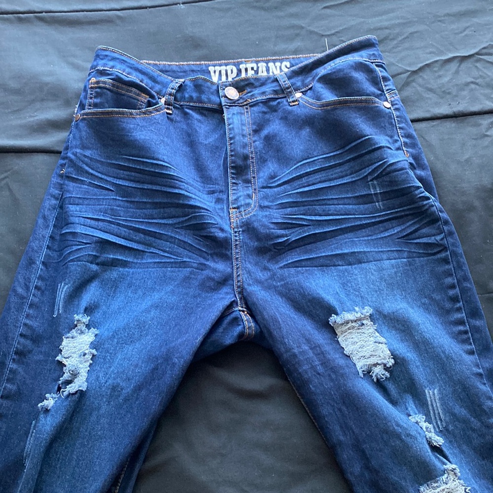 Dark Wash Skinny Ripped Jeans